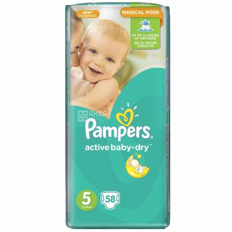 Pampers, 5 / 58 шт. 11-18 кг, подгузники, Active Baby Dry