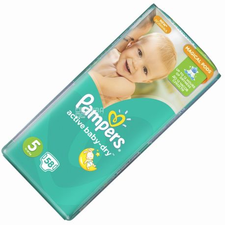 Pampers, 5 / 58 шт. 11-18 кг, подгузники, Active Baby Dry