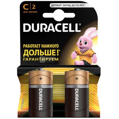 Duracell, 2 шт., C, батарейки, м/у