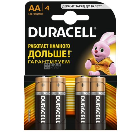 Duracell, 4 шт., батарейки AA