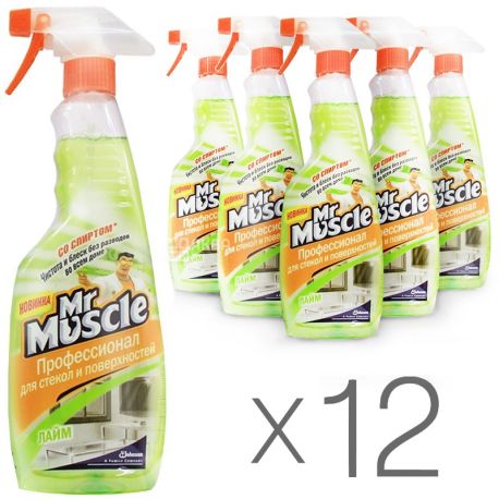 Mr. Muscle, 12 упаковок по 500 мл, Засіб для миття скла, Лайм, Спрей