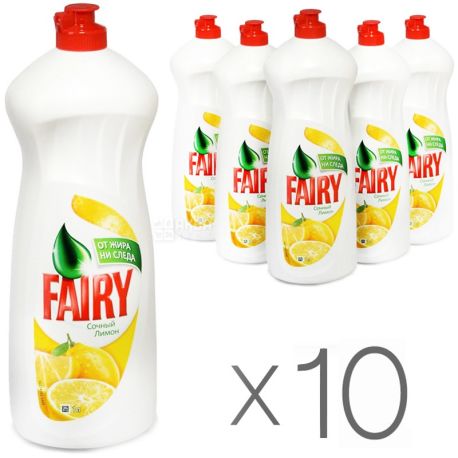 Fairy, Лимон, 1 л, Упаковка 10 шт., Рідкий засіб для миття посуду