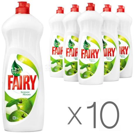 Fairy, Зеленое яблоко, 1 л, Упаковка 10 шт., Жидкое средство для мытья посуды
