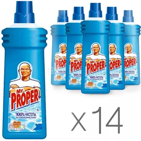 Mr. Proper, Средство для мытья полов и стен, Океанская свежесть, 750 мл, упаковка14 шт.