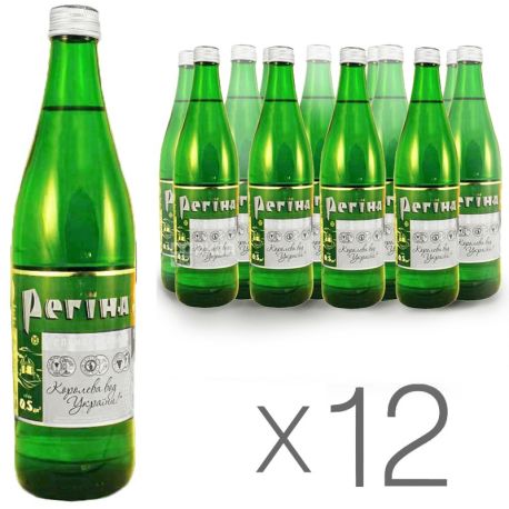 Регина, 0,5 л, Упаковка 12 шт., Вода сильногазированная минеральная, стекло