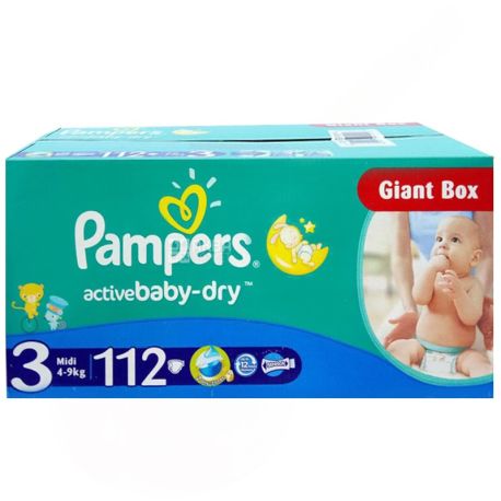 Pampers Active Baby Dry, 112 шт., Памперс, Підгузки-трусики, Розмір 3, 4-9 кг