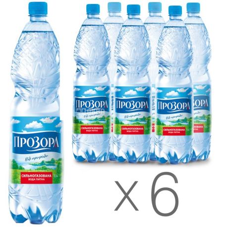 Прозора, 1.5 л, Упаковка 6 шт., Вода минеральная сильногазированная, ПЭТ