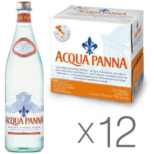 Acqua Panna, упаковка 12 шт. по 0,75 л, негазированная вода, стекло