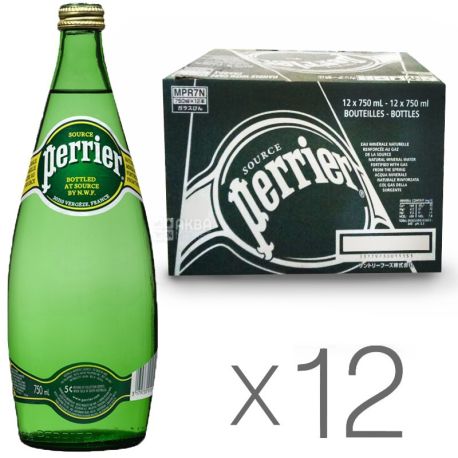 Perrier, 0,75 л, Упаковка 12 шт., Пер'є, Вода мінеральна газована, скло
