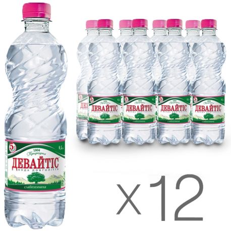 Девайтис, 0,5 л, Упаковка 12 шт., Вода минеральная слабогазированная, ПЭТ