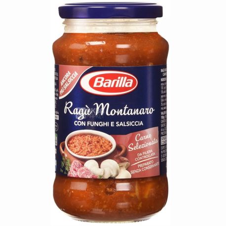 Barilla, 400 г, соус томатний, Ragu Montanaro, З грибами, скло