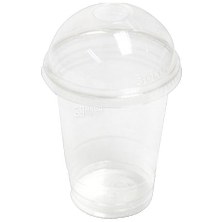 Glass plastic With a dome cover Transparent 300 ml, 50 pcs.