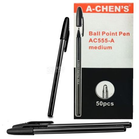 A-Chen's, 50 шт., 0,5 мм, ручка шариковая, Черная