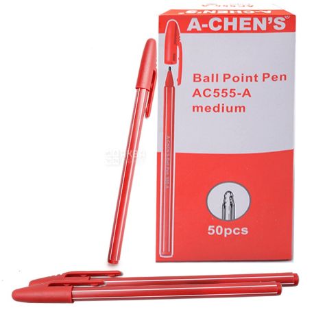 A-Chen's, 50 шт., 0,5 мм, ручка шариковая, Красная