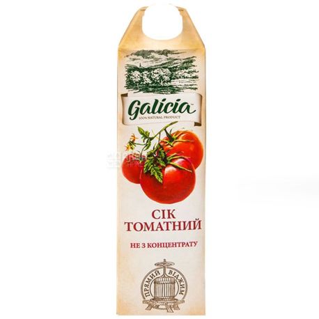 Galicia, Томатный, Упаковка 12 шт. по 1 л, Галиция, Сок натуральный, прямого отжима