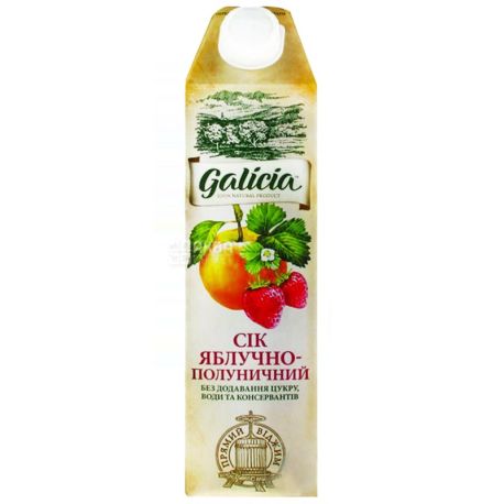 Galicia, Яблучно-полуничний, Упаковка 12 шт. по 1 л, Галіція, Сік натуральний, без додавання цукру