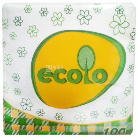 Ecolo, 100 шт., Салфетки столовые Эколо, однослойные, 24х24 см, белые