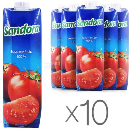 Sandora, Томатний, 0,95 л, Сандора, Сік натуральний, з сіллю, Упаковка 10 шт.