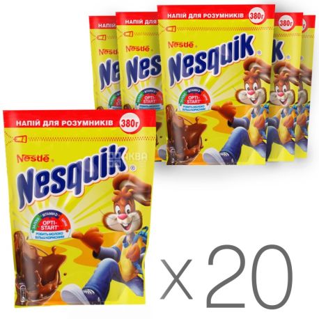 Nesquik, Opti-Start, 380 г, Несквик, Опти-Старт, какао-напій, швидкорозчинний, Упаковка 20 шт.