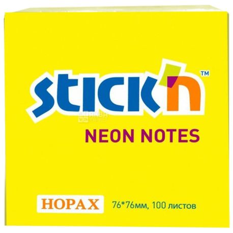 Hopax, 100 pieces, 76х76 mm, paper, With a sticky layer, Yellow