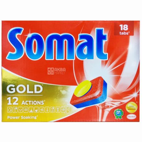 Somat, 18 шт., таблетки для посудомоечной машины, Gold, м/у