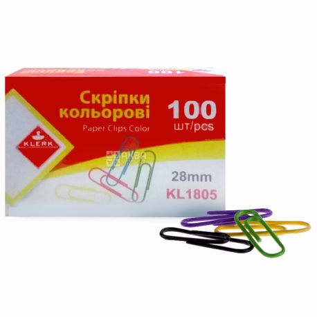 Klerk, 100 pieces, 28 mm, paper clips, Colored