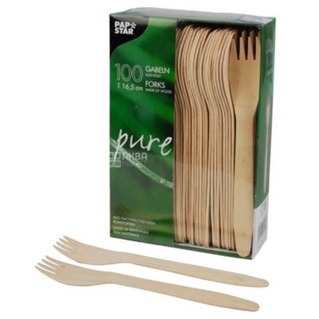 PapStar, 100 pieces, 16,5 cm, wooden fork