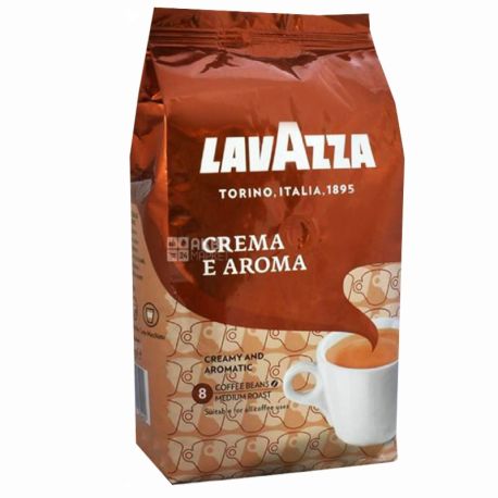 Lavazza, Crema e Aroma, 1 кг, Кофе Лавацца, Крема Арома, темной обжарки, в зернах