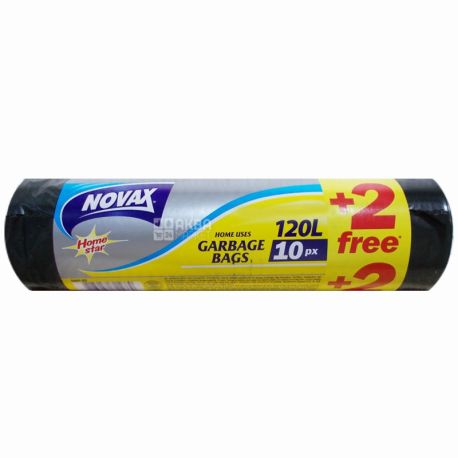 Novax, 10+2 шт., 120 л, пакети для сміття, Home Star