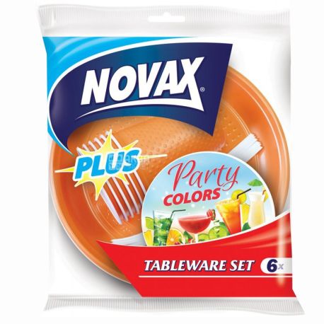 Novax Plus, Набор одноразовой посуды Party Colors, На 6 персон