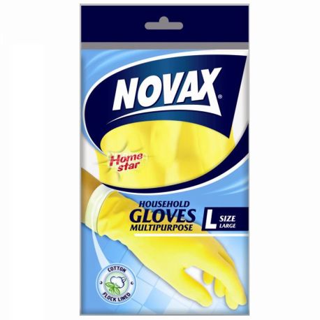 Novax, Home Star, 1 пара, Размер L, Перчатки резиновые хозяйственные, прочные, желтые