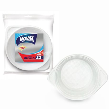 Novax, Тарелки пластиковые глубокие 500 мл Ø 19 см, 12 шт.