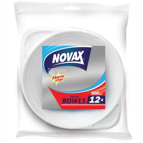 Novax, Тарелки пластиковые глубокие 500 мл Ø 19 см, 12 шт.