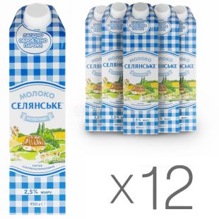 Селянське, Упаковка 12 шт. по 950 г, 2,5%, Молоко, Особливе, Ультрапастеризоване