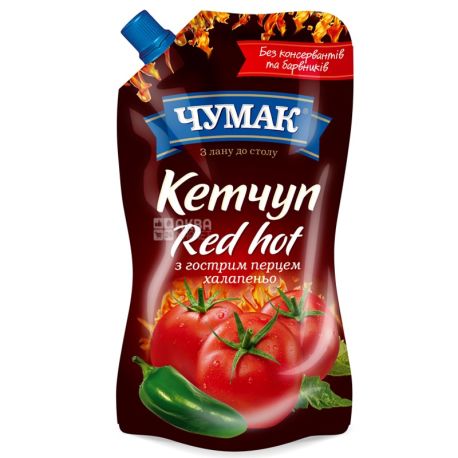 Chumak, 280 ml, ketchup, Red Hot, With hot pepper jalapeno, doy-pack
