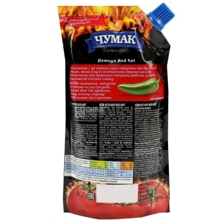 Chumak, 280 ml, ketchup, Red Hot, With hot pepper jalapeno, doy-pack