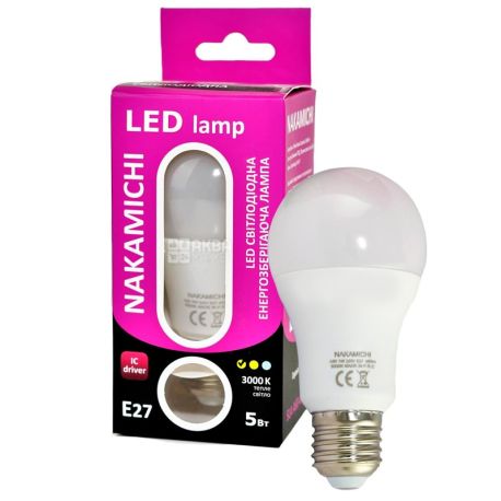 Nakamichi LED, Лампа светодиодная, цоколь Е27, 5W, 4100 К, 220V, нейтральное свечение, 450 Lm, матовая