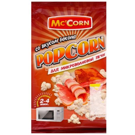 Mc'Corn, 90 г, Попкорн, Зі смаком бекону, Для мікрохвильової печі
