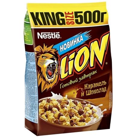 Nestle, 500 г, готовый завтрак, LION, Карамель и шоколад