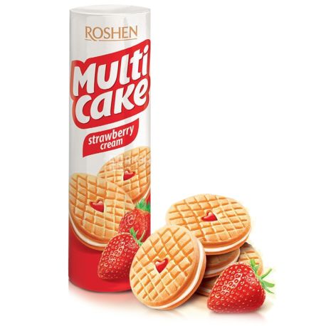 Roshen, 195 g, sandwich biscuits, Strawberry cream, Multi Cake