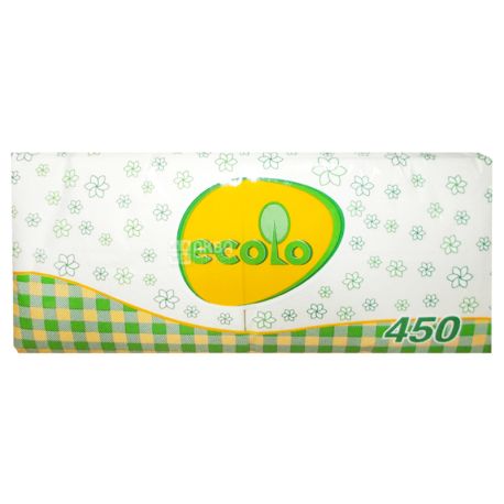 Ecolo, 450 шт., Салфетки столовые Эколо, однослойные, 24х24 см, белые