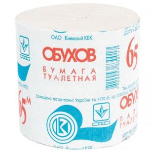 Обухів, Упаковка 10 шт. по 8 рулонів, Туалетний папір, одношарова, 65 м