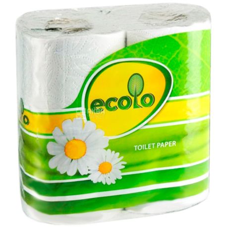 Ecolo, Упаковка 16 шт. по 4 рул., Туалетний папір Еколо, 2-х шаровий