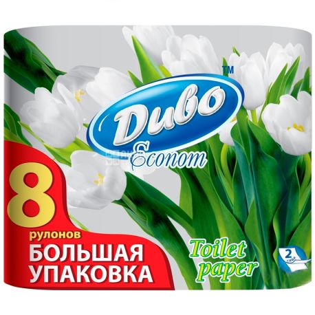 Диво Econom, Упаковка 12 шт. по 8 рул., Туалетний папір, Економ, 2-х шаровий