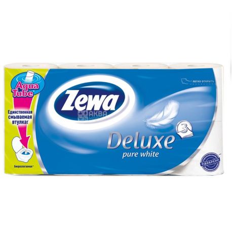 Zewa Deluxe Delicate Care, Упаковка 7 шт. по 8 рул., Туалетний папір Зева Делюкс, Делікатна Турбота, 3-х шаровий