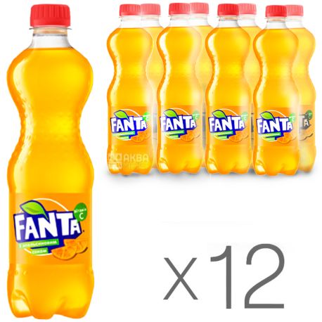 Fanta, Апельсин, Упаковка 12 шт. по 0,5 л, Фанта, Вода солодка, з натуральним соком, ПЕТ