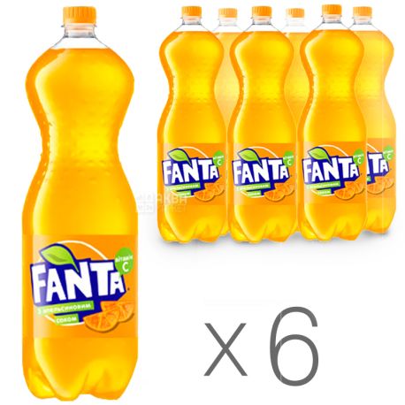 Fanta, Апельсин, Упаковка 6 шт. по 2 л, Фанта, Вода солодка, з натуральним соком, ПЕТ