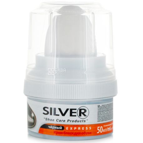 Silver, 50 ml, Cream shoe polish from smooth leather, Black