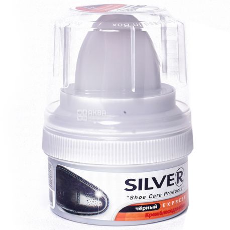 Silver, 50 ml, Cream shoe polish from smooth leather, Black