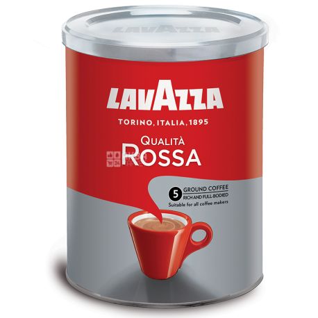 Lavazza Qualita Rossa, 250 г, Кава Лаваца, Кваліта Росса, середнього обсмаження, мелена, ж/б